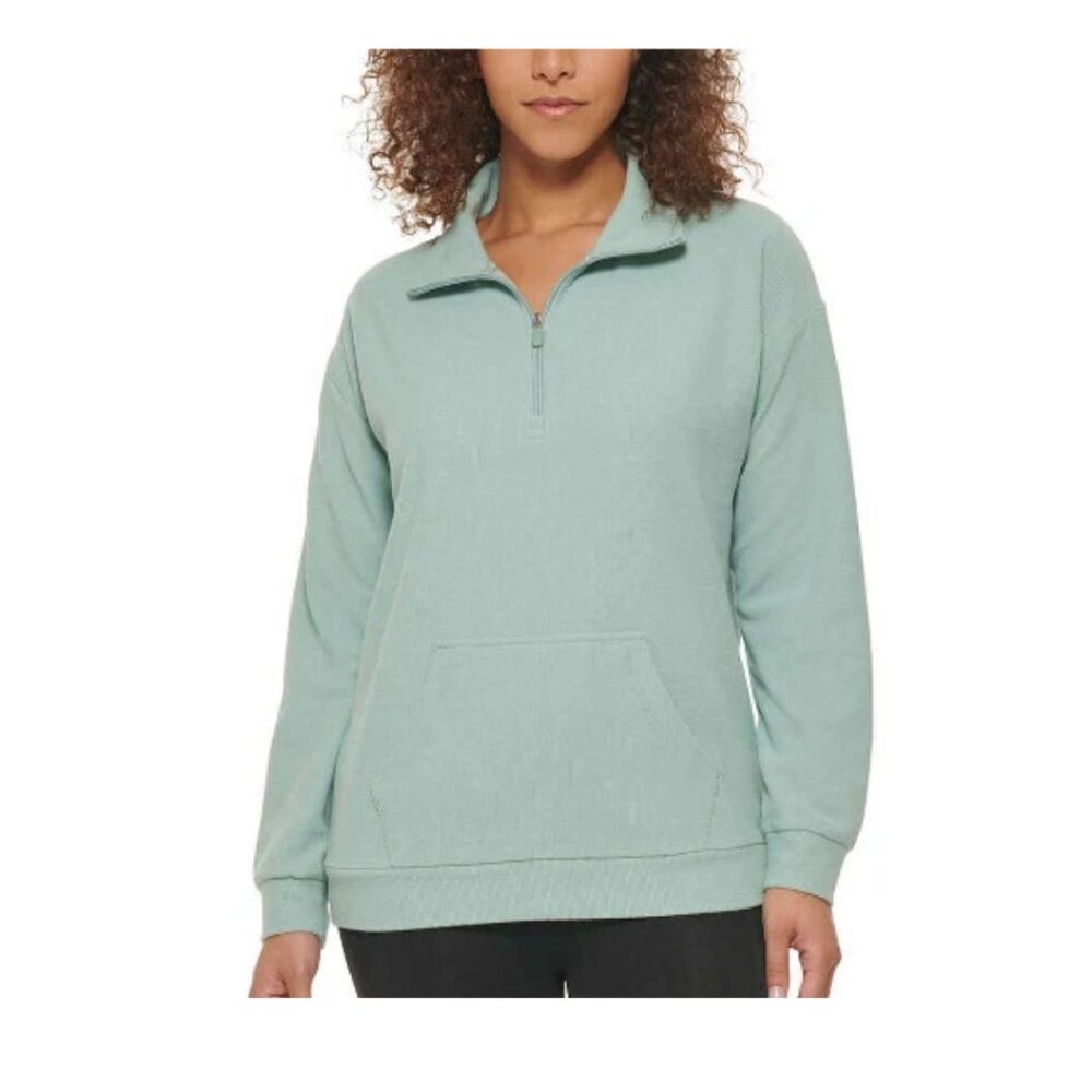 MARC NEW YORK Long Sleeve Rib Knit Kangaroo Pocket Top Sage Woman Size S